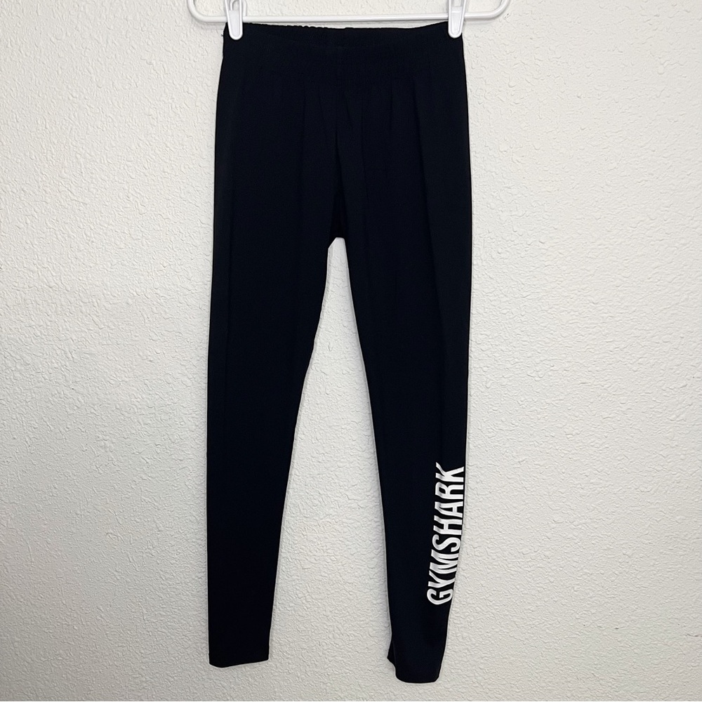 Gymshark Stretchy Waistband Logo Leggings Black White Gym Workout Yoga Small - Picture 2 of 8